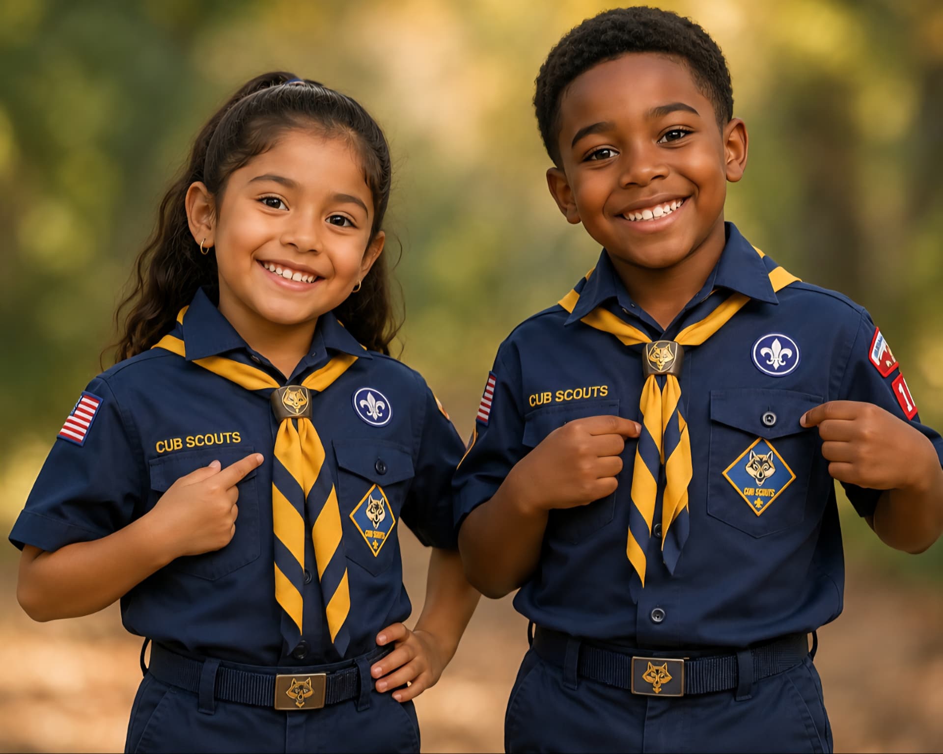 Cub Scouts in Pack 734 navy and gold uniforms
